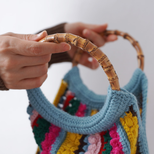 編み物キット #3-9 カラフル編み地のバッグキット 手編み糸と生地