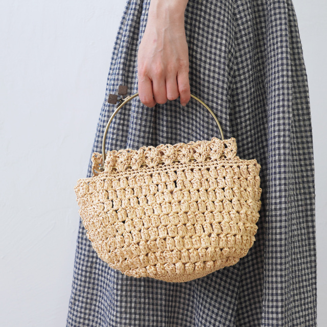 編み物キット #6-3 ベンリー口金使いのかごバッグ 手編み糸と生地 編み物キット #6-3 ベンリー口金使いのかごバッグ 手編み糸と生地