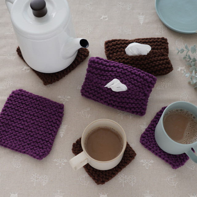 BK-1 ガーター編みのコースター（タワシテッシュケースカバー）