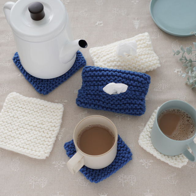 BK-1 ガーター編みのコースター（タワシテッシュケースカバー）