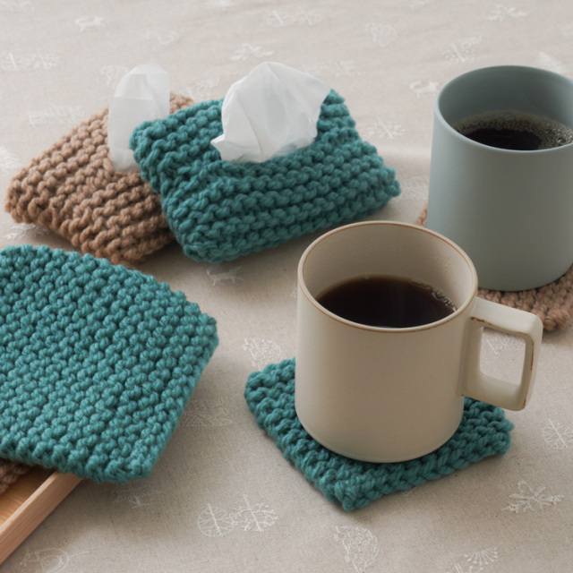 BK-1 ガーター編みのコースター（タワシテッシュケースカバー）