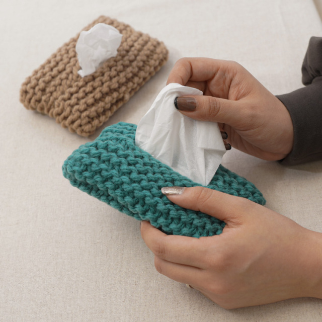 BK-1 ガーター編みのコースター（タワシテッシュケースカバー）