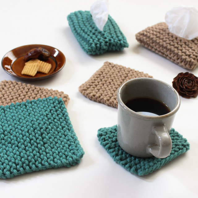 BK-1 ガーター編みのコースター（タワシテッシュケースカバー）