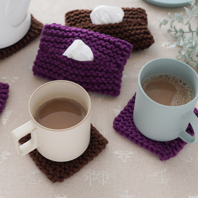 BK-1 ガーター編みのコースター（タワシテッシュケースカバー）