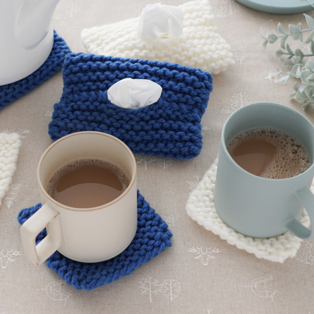 BK-1 ガーター編みのコースター（タワシテッシュケースカバー）