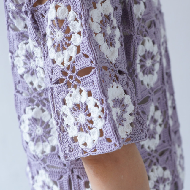 編み物キット #12-6 モチーフつなぎの半袖プルオーバー 手編み糸と生地