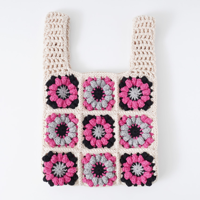 knitworm 編み物キット #10-2 パフコーン編みモチーフのバッグ