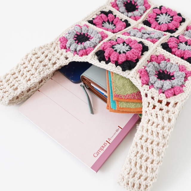 knitworm 編み物キット #10-2 パフコーン編みモチーフのバッグ