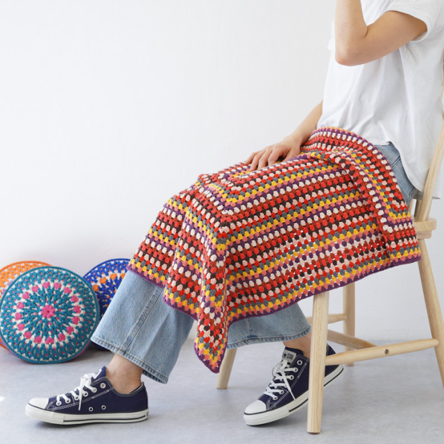 ●●売約済●● モチーフ編みの大判ブランケット sawada itto×Jul Knittingコラボ・モチーフ編みのブランケット