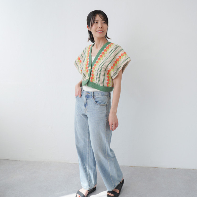 編み物キット #15-3 横編み配色のショート丈ベスト