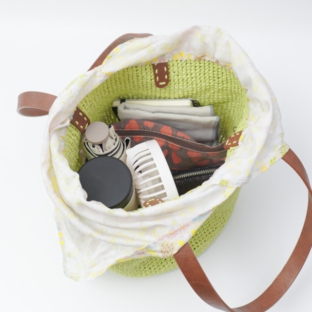 編み物キット #16-2 かぶせ布つきバッグ 手編み糸と生地