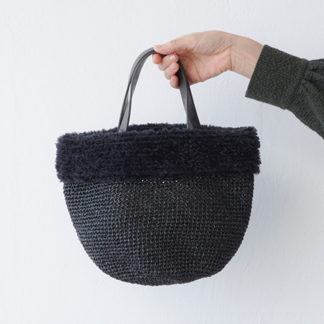 編み物キット #17-7 ファー付きかごバッグ