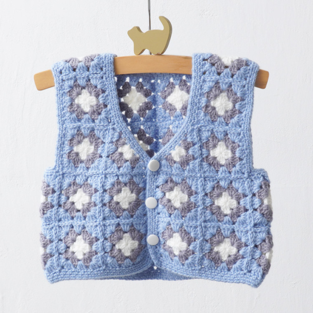 編み物キット #4-6B モチーフつなぎのベビーベスト(Vネック)