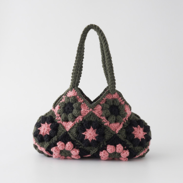 編み物キット #18-4 パプコーン編みモチーフのバッグと巾着