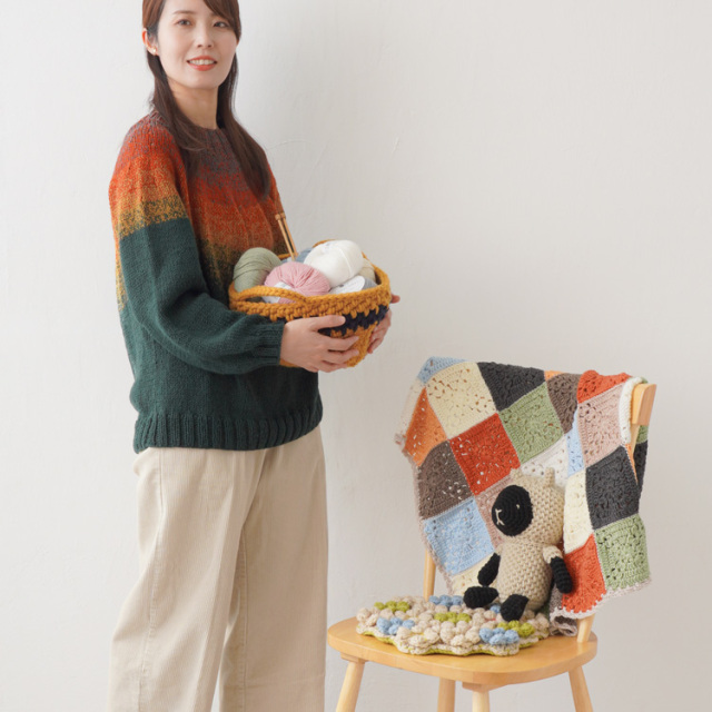 T25-16 1枚1色で編むモチーフつなぎのひざかけ 10910uv55234