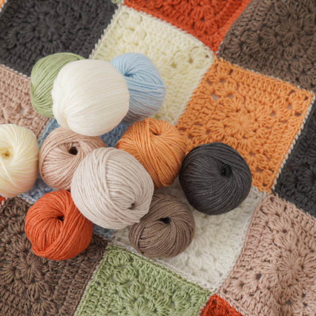 T25-16 1枚1色で編むモチーフつなぎのひざかけ 10910uv55234