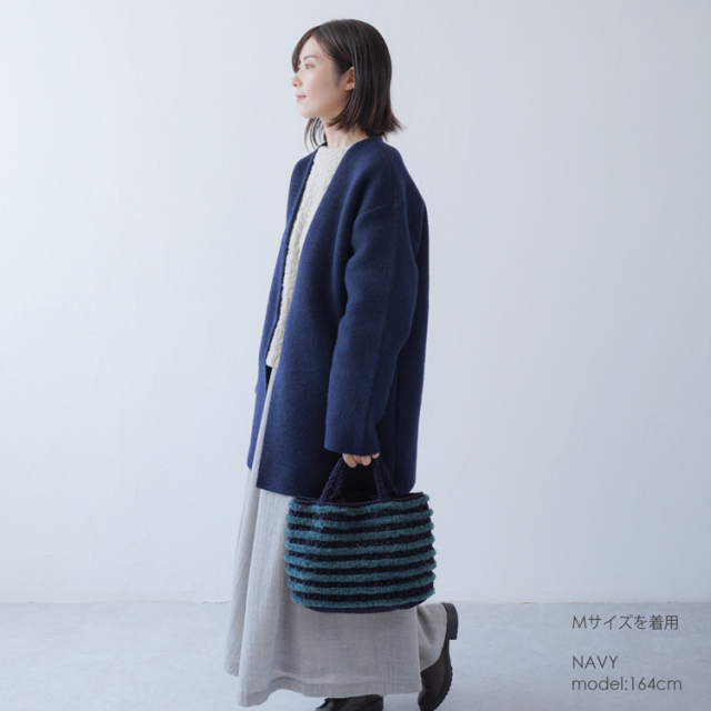 27%OFF／【在庫限り】ウールポリ軽量オーバーサイズコート 手編み糸と