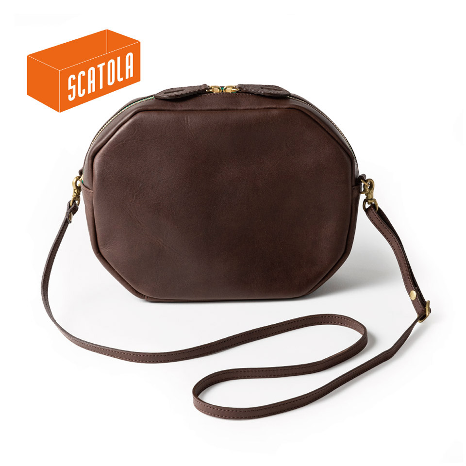 GINAレザー８角ポシェット（茶）【SCATOLA（玉川佳）】