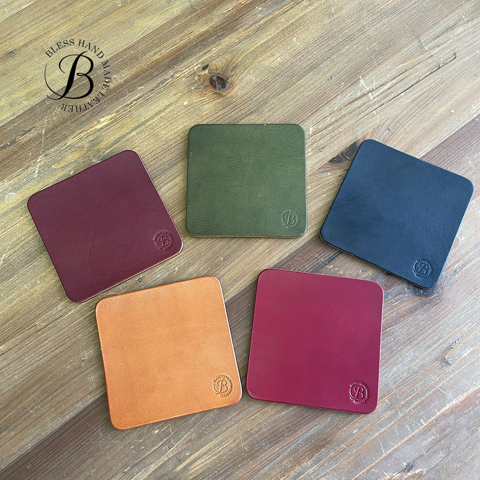 四角コースター（シンプル）＜キャメル・ワイン・レッド・グリーン・ネイビー＞【BLESS（井手英史）】※受注生産