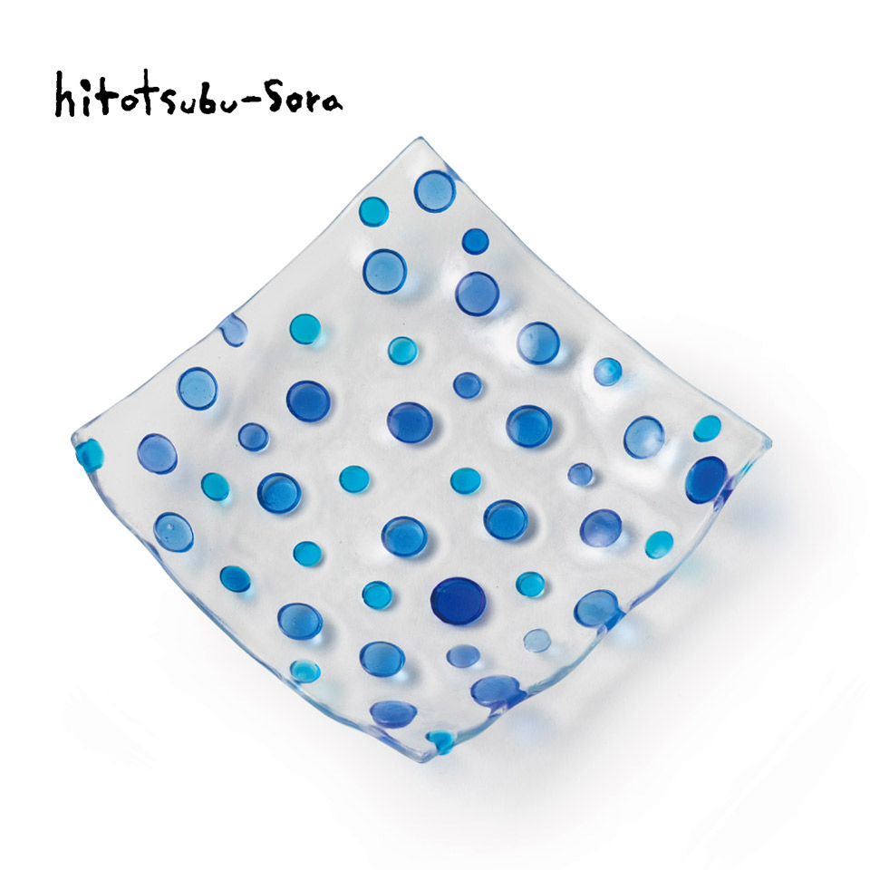 みずたま模様のガラスのお皿（ランダム）【ひとつぶの空（島崎弥佳子）】