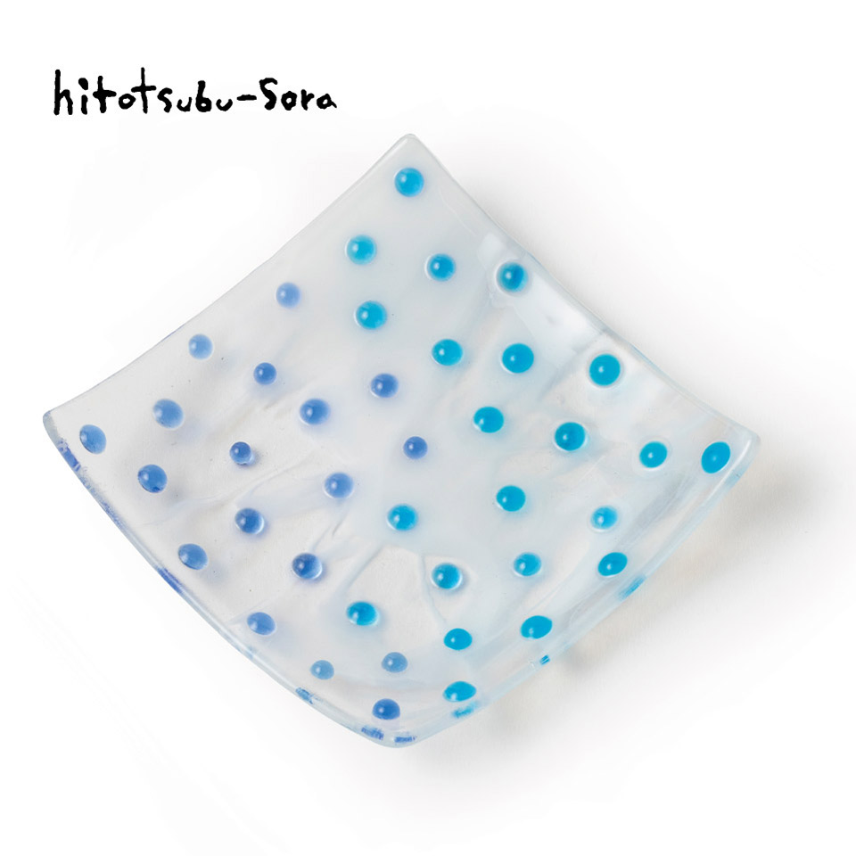 みずたま模様のガラスのお皿（マーブル）【ひとつぶの空（島崎弥佳子）】