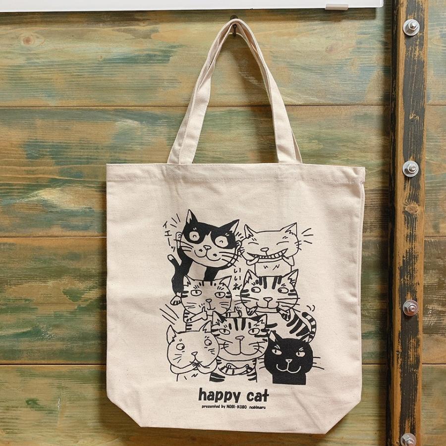 キャンパス地トートバッグ「HappyCat」【のび工房】