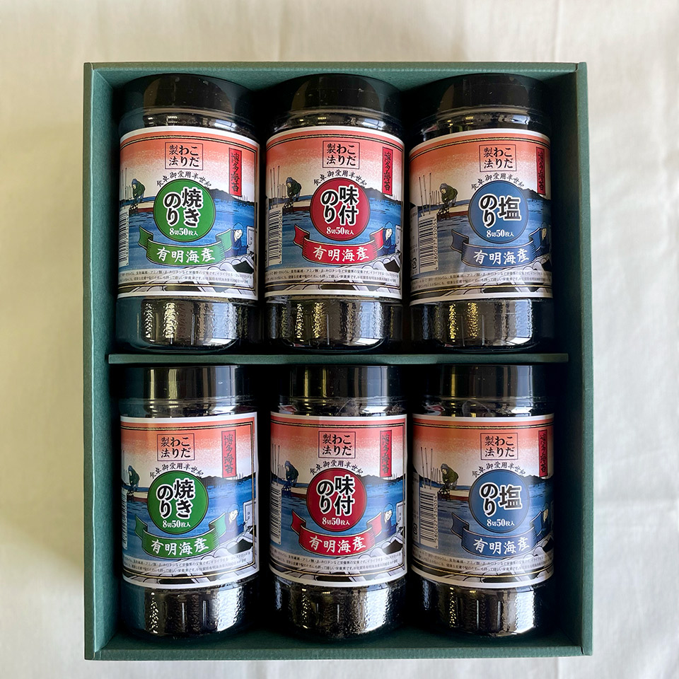 卓上ボトル「焼きのり」「味付けのり」「塩のり」６本セット（ギフト箱入）【博多海苔】