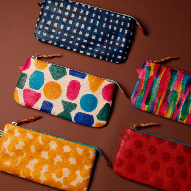 PIENOTTO長財布鹿革（カラフル大柄・黄ミモザ・カラフル細柄・青チェック・赤ドット）【SCATOLA（玉川佳）】