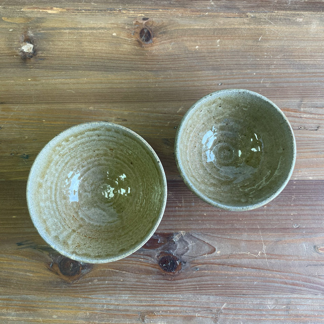 黄唐津 しのぎ飯碗（夫婦茶碗）【唐津焼 高麗窯（古家義弘）】