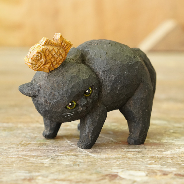 やんのかステップ木彫作品 木彫作品 スイーツ乗せ たい焼き【HITOMIKO