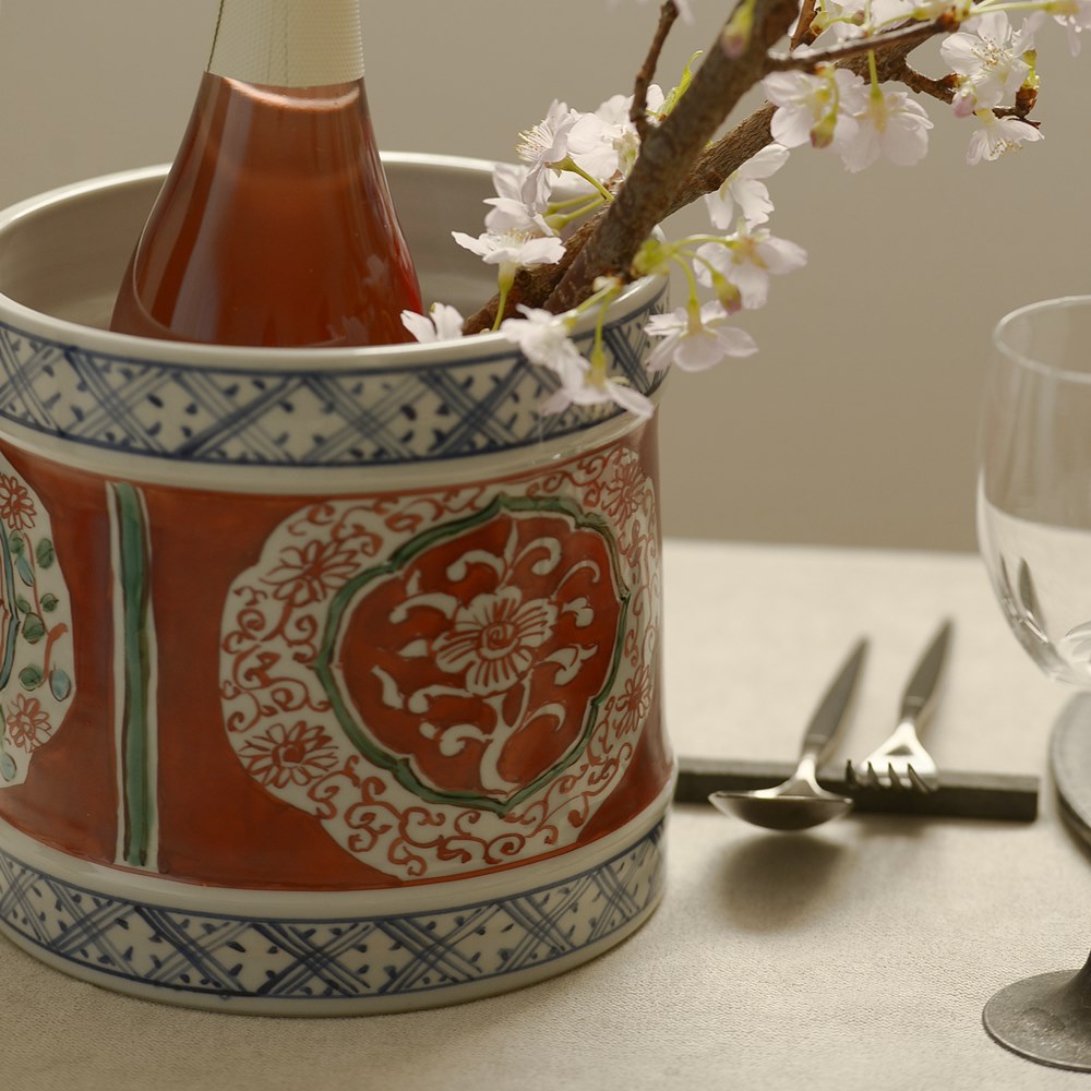 [受注制作品]　瑛生の器（九谷美陶園）呉須赤絵日本酒クーラー　＊納期５ヶ月〜６ヶ月