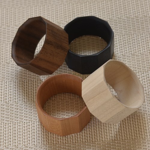 松葉聡　天然木ナプキンリング　面取り　