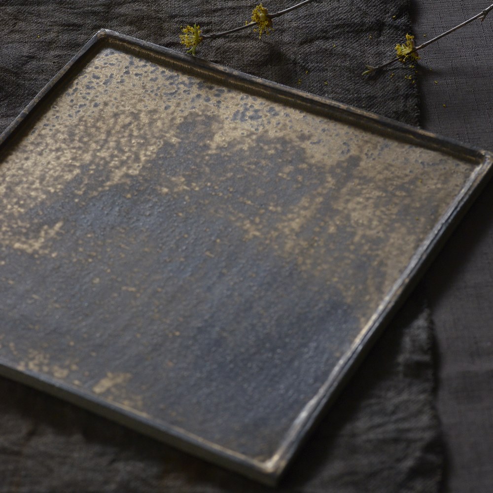 水野幸一　銅彩釉　正角四方縁　大皿