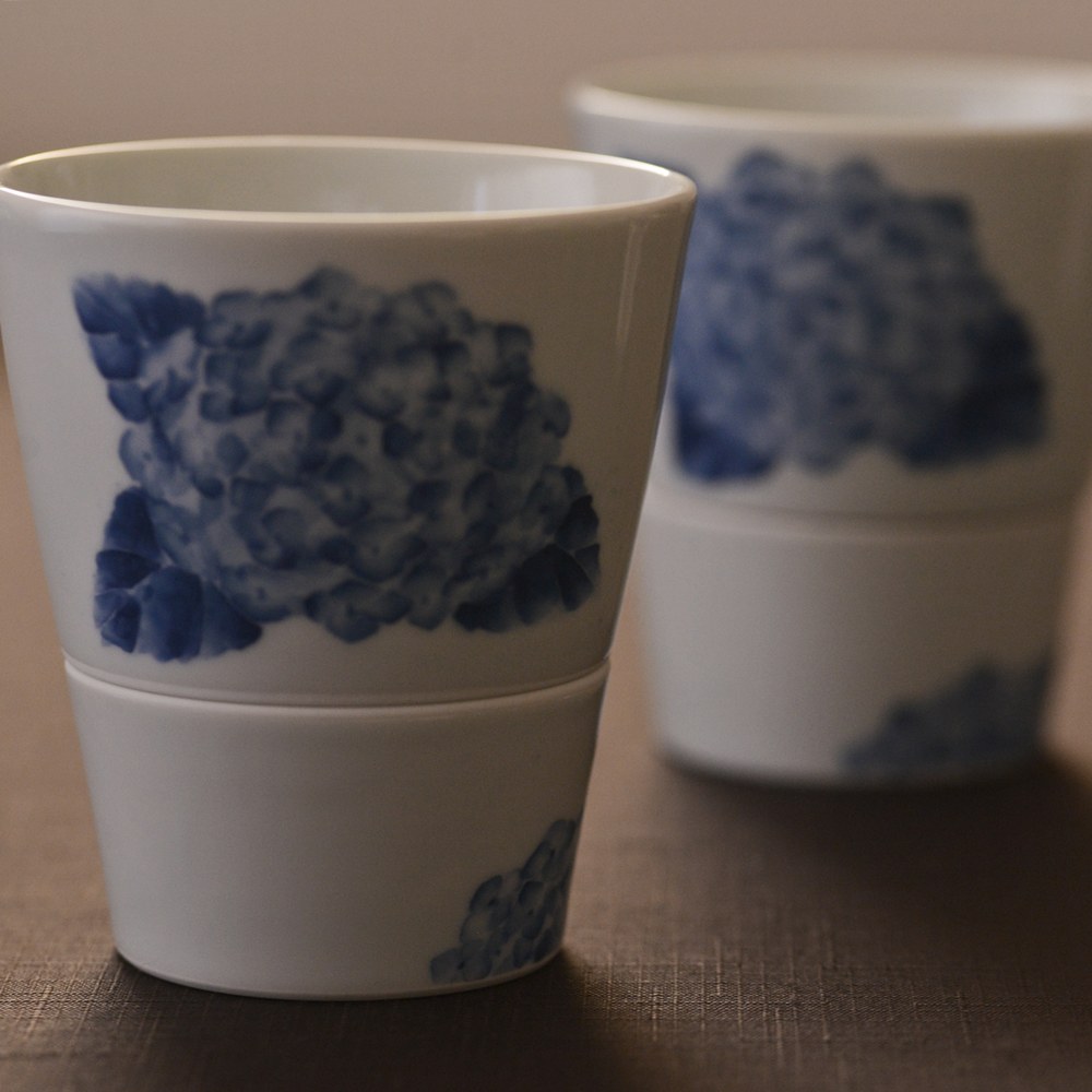 〔受注制作品〕島村ナナ　二段そばちょこ(アジサイ紋様)＊納期6〜9か月
