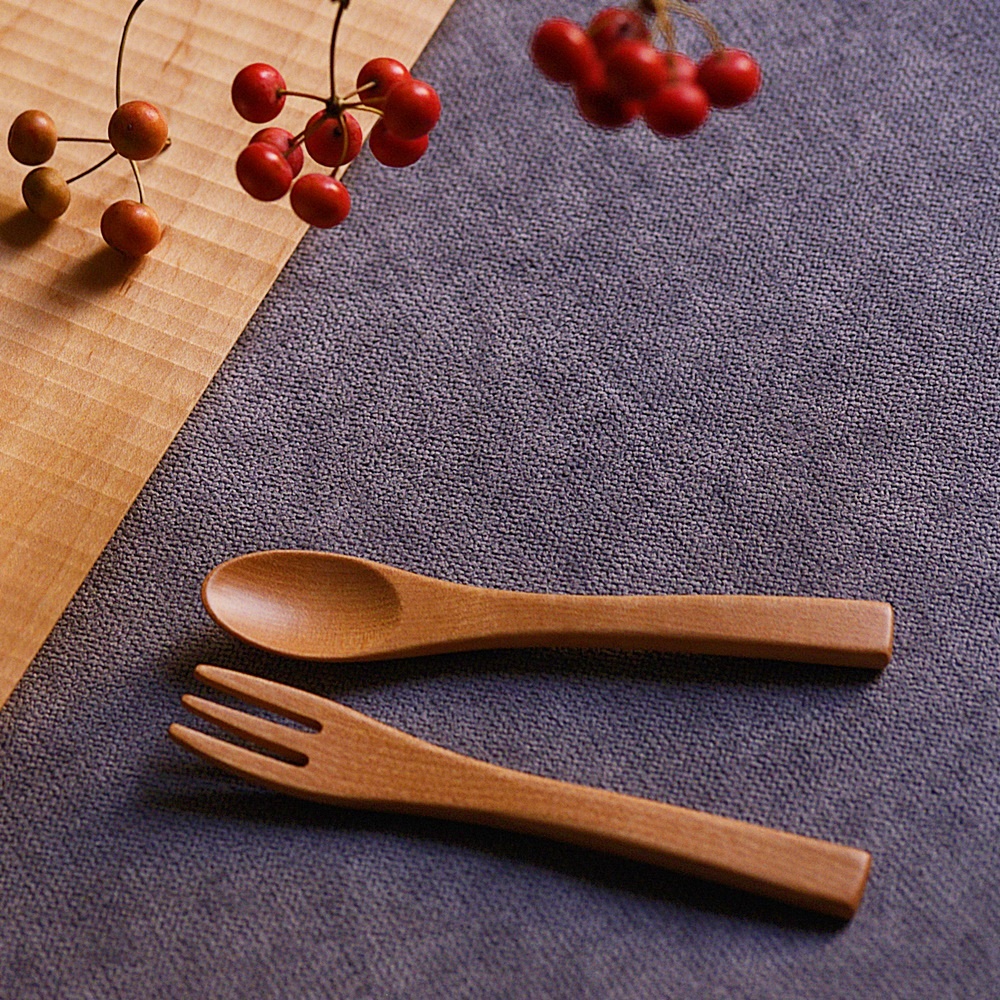 【こねこ便420対応】甲斐のぶお工房　木製ベビーカトラリー　