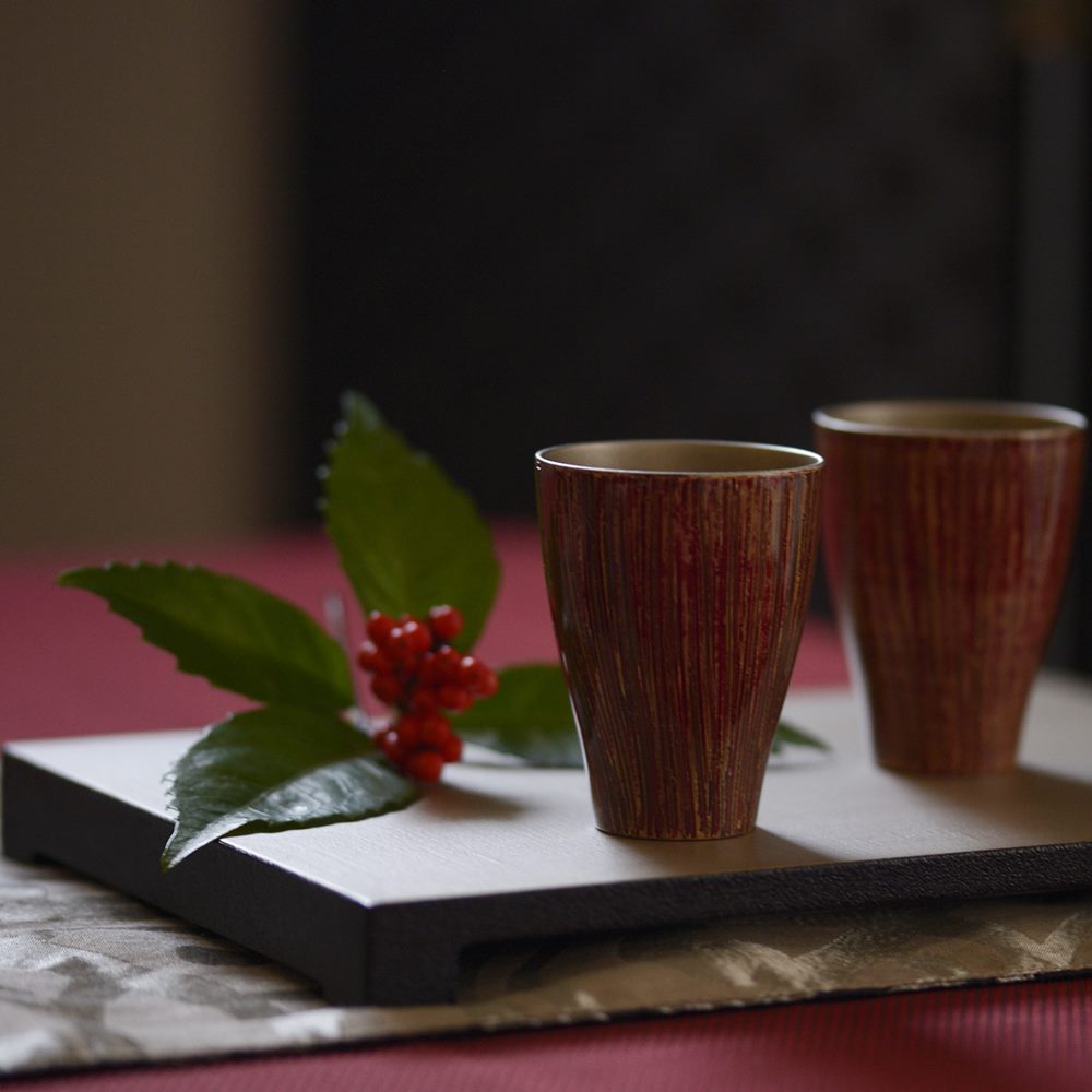 [受注制作品]冨樫孝男　　漆細口杯　*化粧箱入　＊納期３〜４ヶ月