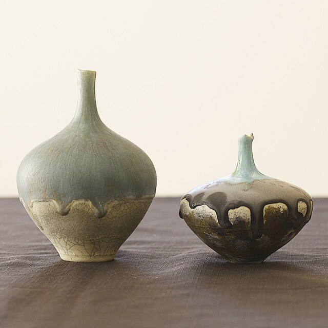 花瓶 首長 銘 窯物 作家物 ブルー 花器 花瓶 首長 銘 窯物 作家物 ブルー 花器