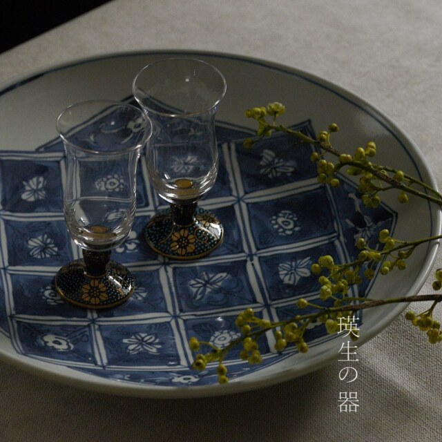 瑛生の器（九谷美陶園）｜瑛生の器 九谷美陶園 染付さらさ文様尺皿(魯