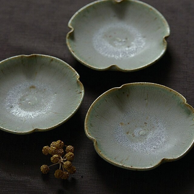 岩山陽平　輪花小皿　marble green
