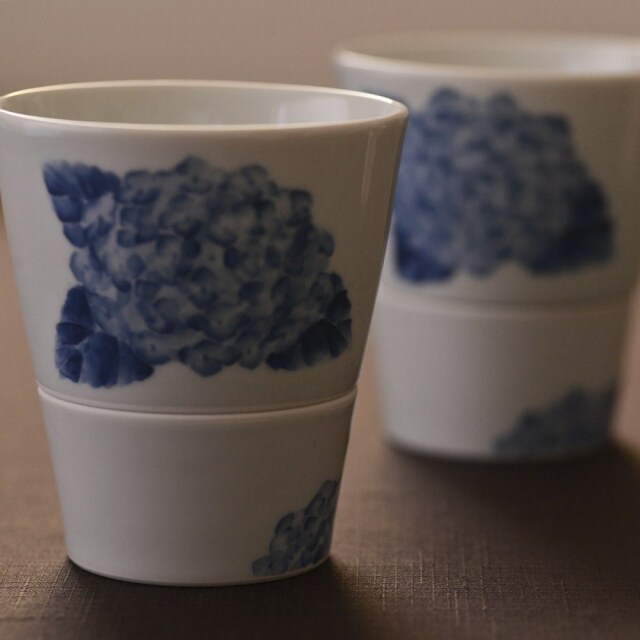 〔受注制作品〕島村ナナ　二段そばちょこ(アジサイ紋様)＊納期6〜9か月