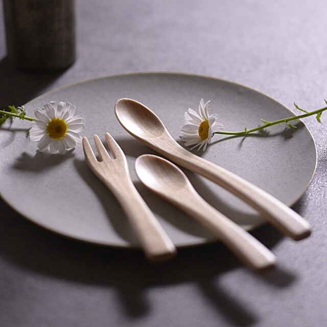 【こねこ便420対応】甲斐のぶお工房　木製ベビーカトラリー　