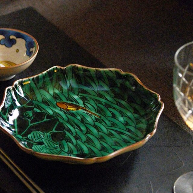 瑛生の器（九谷美陶園）｜瑛生の器 九谷美陶園 波に鳥文様五寸輪花皿