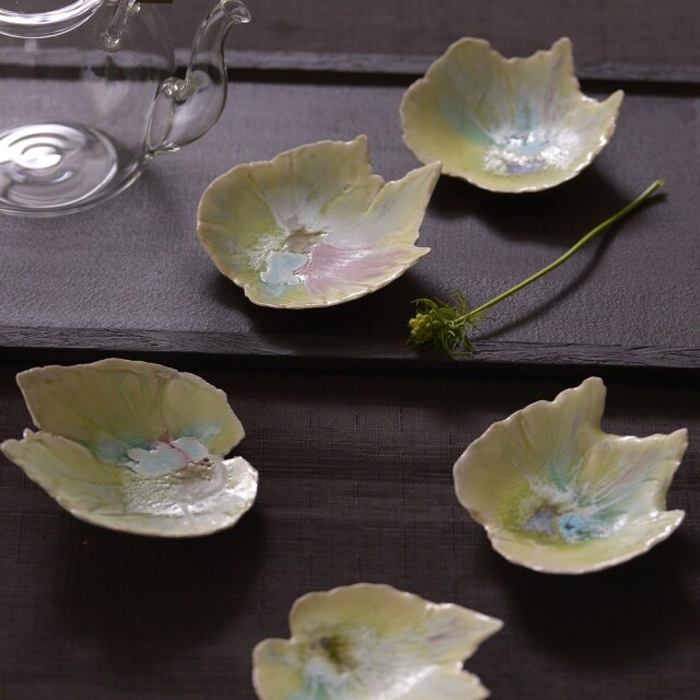 MURANO ムラノ 金彩 レース 木葉モチーフ 皿 京都 ガラス製飾り皿 金彩ガラス皿 「月に桜・流水」 丸形
