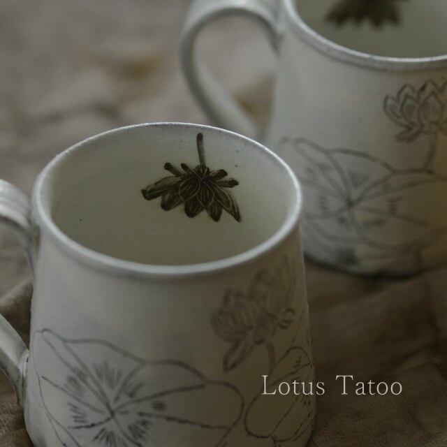 村上直子　ティーカップ　蓮子　2点セット 村上直子｜ ハス マグカップ＆ソーサー｜作家もの和食器通販”IVORY