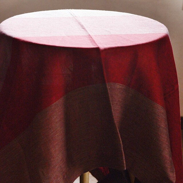 リネン　テーブルクロス　レッドストライプ/グレイパープルストライプ/ブラック　150x150cm｜Pisa Design