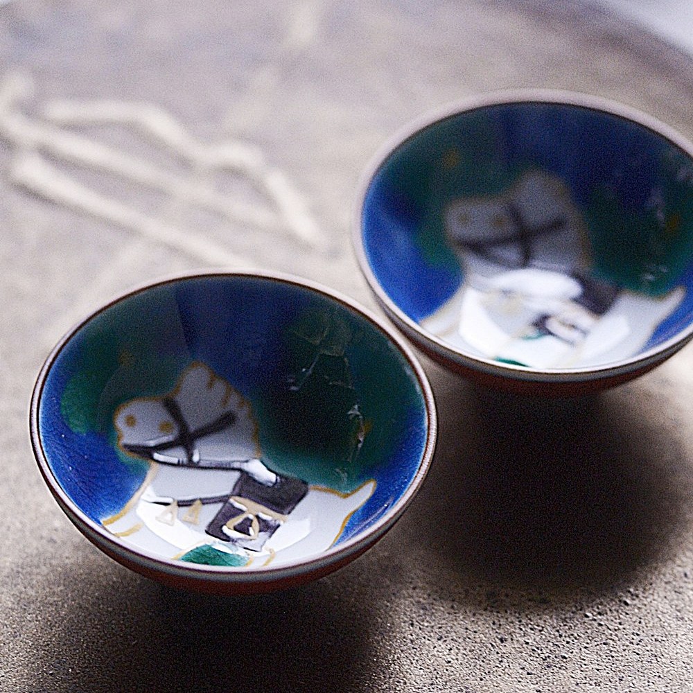 [受注制作品]　瑛生の器（九谷美陶園）青手干支「午」文様盃