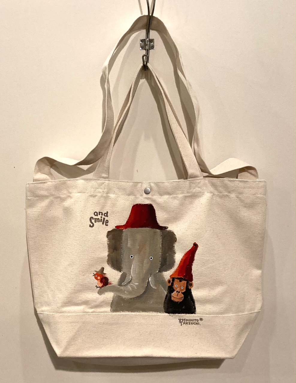 【ネットショップ限定作品】手描きトートバッグ・ゾウとチンパンジーとトリ/武内祐人[1点もの]