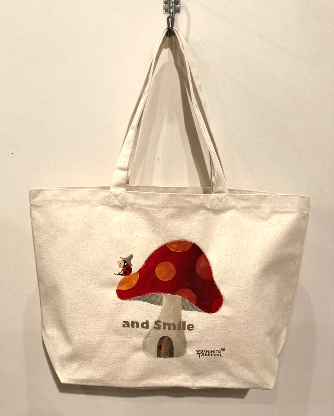 【ネットショップ限定作品】手描きトートバッグ・テントウムシときのこ/武内祐人[1点もの]