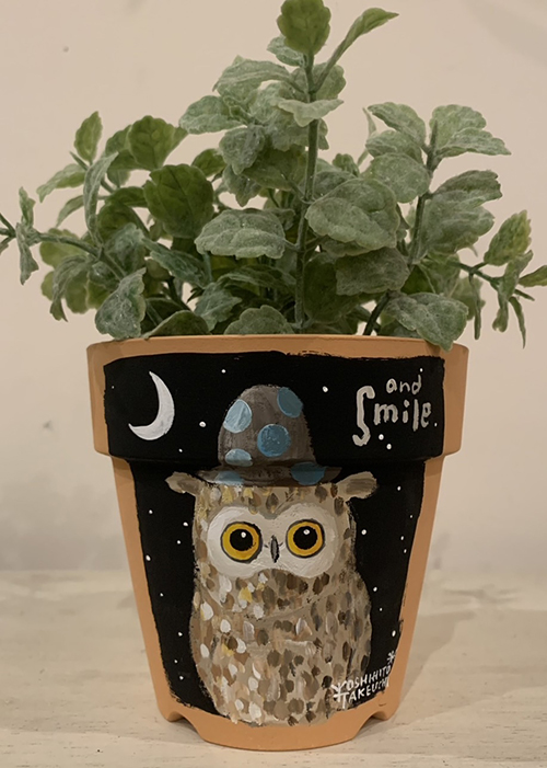 植木鉢 『フクロウ』・手描き作品[武内祐人]
