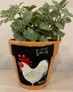 植木鉢 『ニワトリ』・手描き作品[武内祐人]